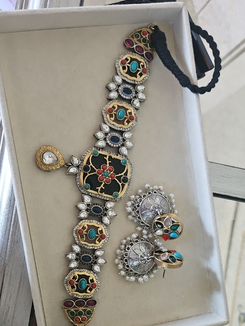 Handcrafted Multicolor Women’s Kundan Choker and Earrings Set